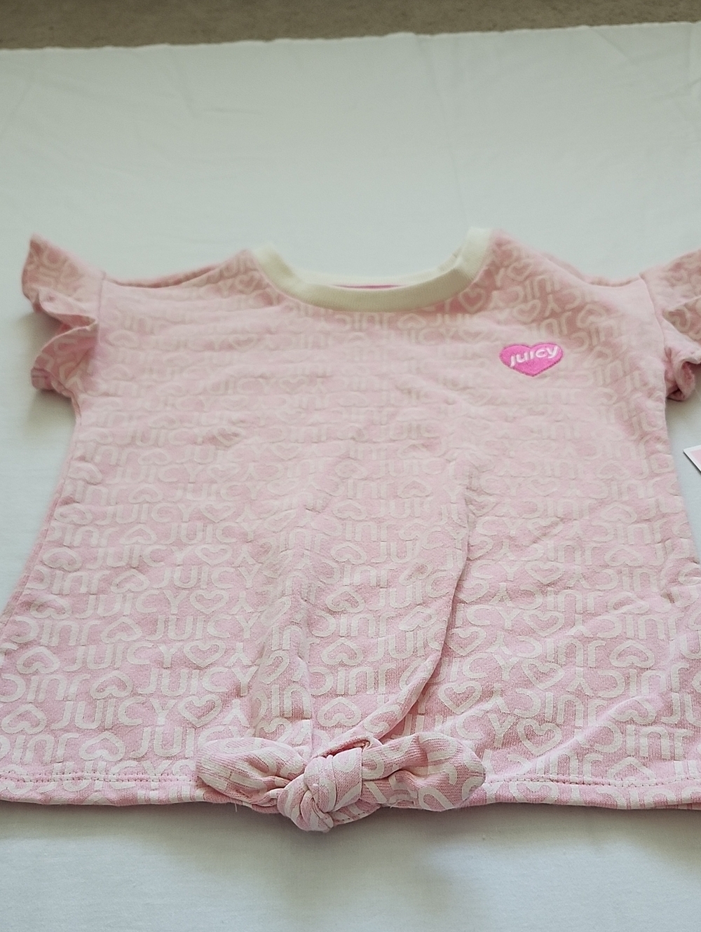 NWT Juicy Couture Kids Girl Pink Logo Flutter Sleeve Top & Shorts Set 6X - Picture 5 of 14